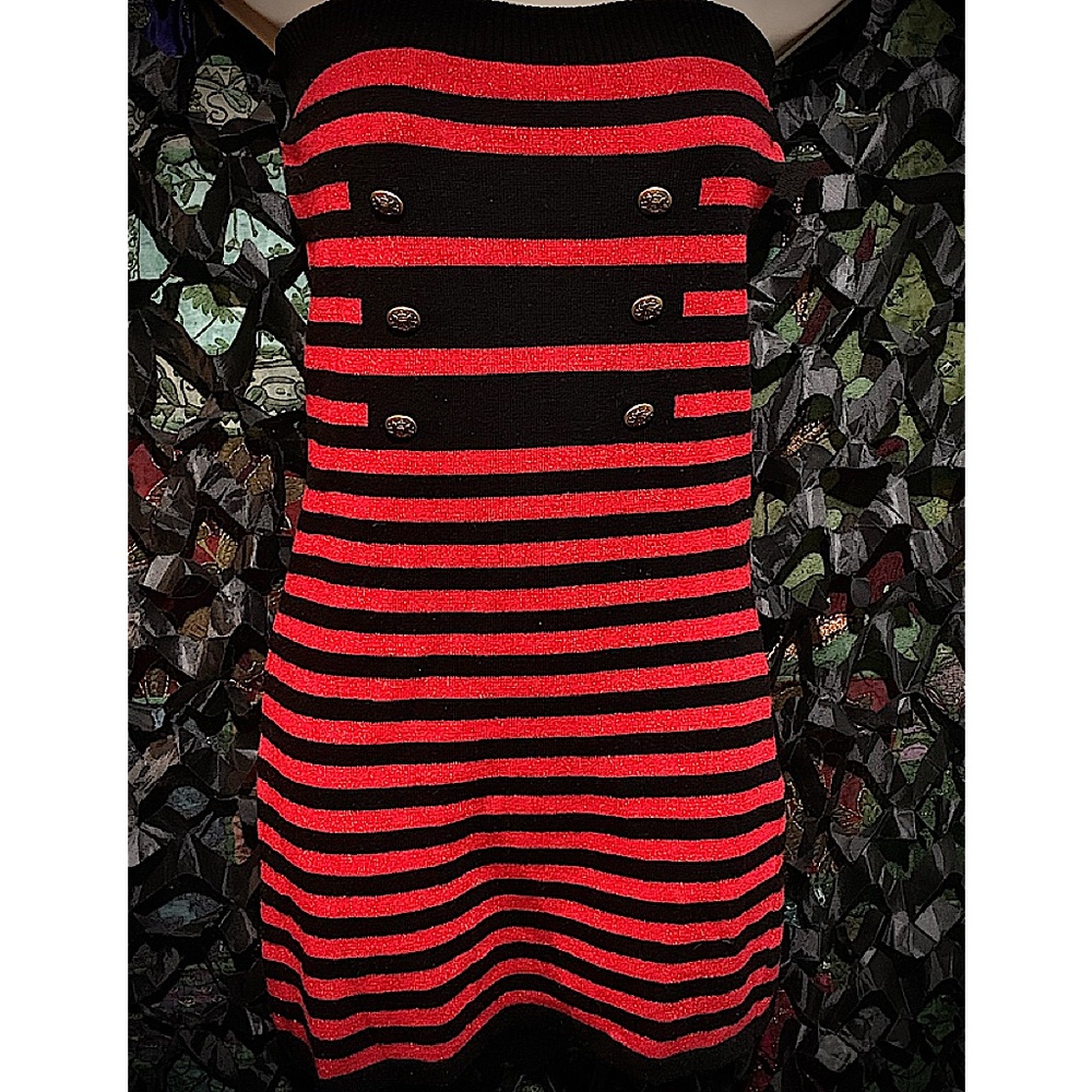 Red & black Striped Sweater Tube Mini Dress with Buttons. OSFA 5-13 NWOT